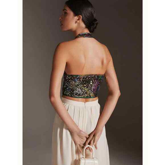 Anthropologie Verb by Pallavi Singhee Sequin Halter Top Size L - Picture 2 of 7